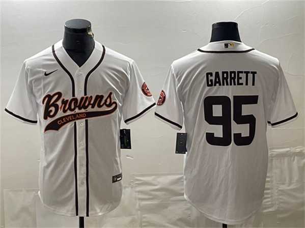 Men's Cleveland Browns #95 Myles Garrett White With Patch Cool Base Stitched Baseball Jersey,We sell and wholesale Men's Cleveland Browns #95 Myles Garrett White With Patch Cool Base Stitched Baseball Jersey on line form chian!